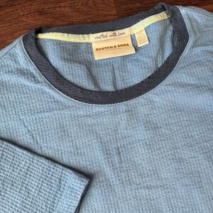 Scotch & Soda Men's Blue Waffle-Knit Crew Neck Shirt